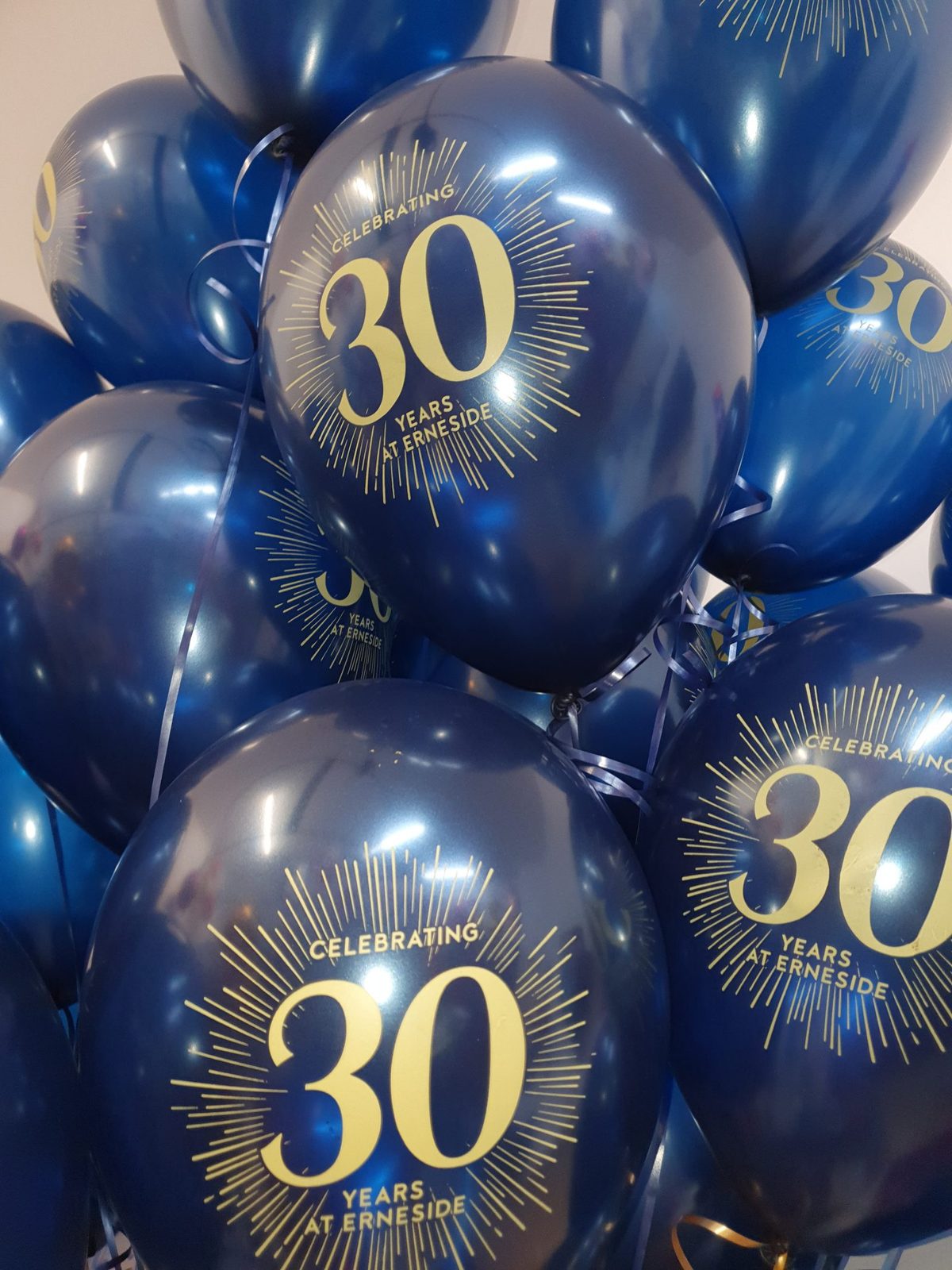 Printed balloon bouquet celebrating Erneside Shopping Centre's 30th anniversary