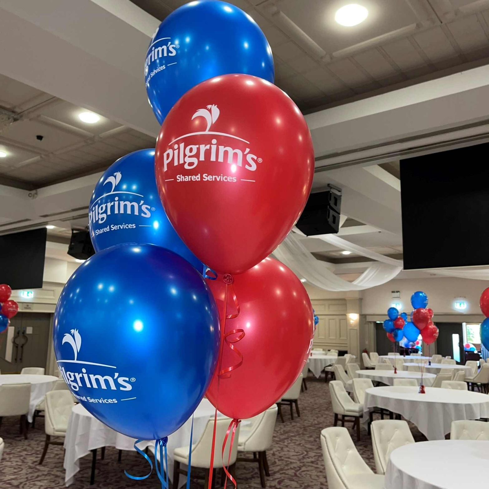 Sets of five printed balloons as table centres