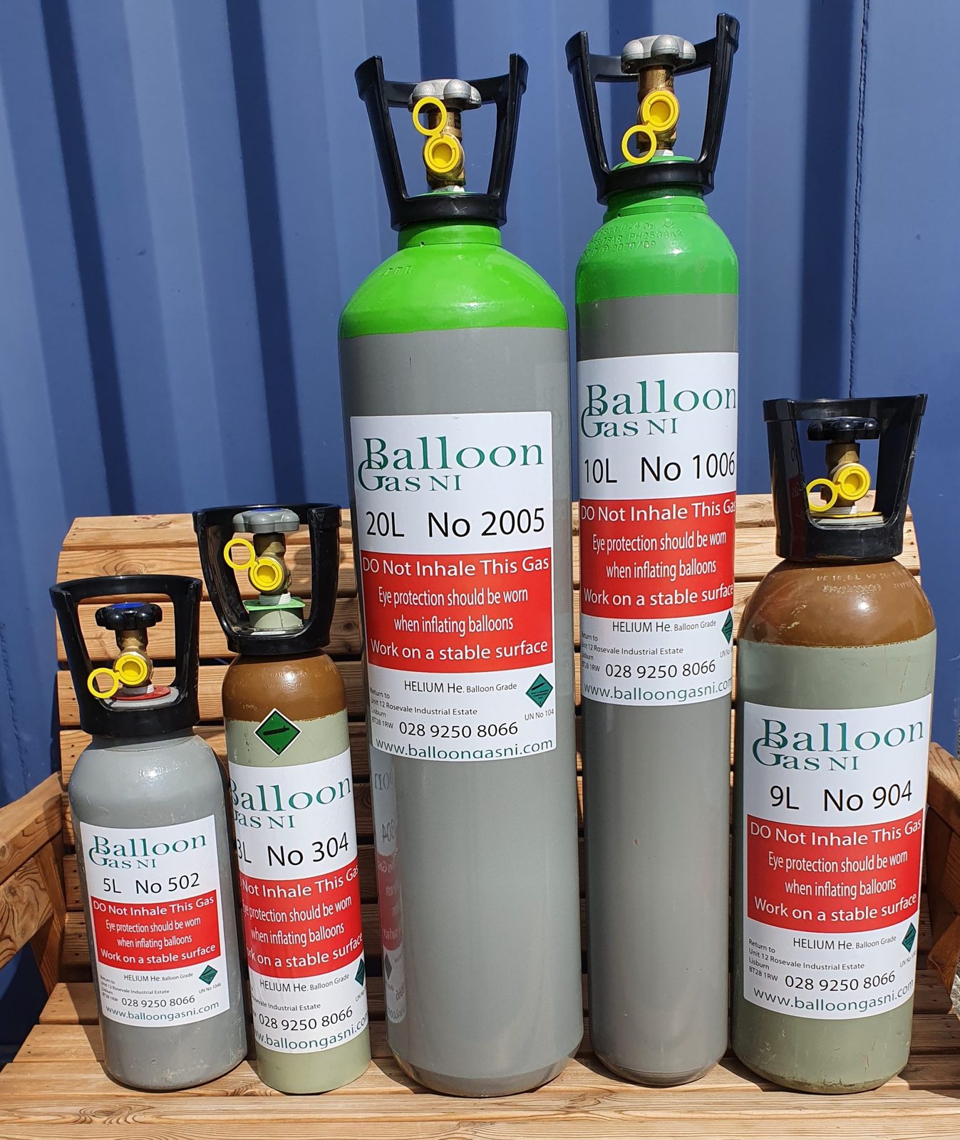 Refillable helium balloon gas cylinders available for hire from The Balloon Printers in Lisburn